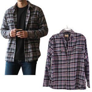 Jachs Flannel Men's Plaid Button Down Long Sleeve Outdoor Hiking Shirt - Large